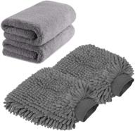 🚗 tagvo large size car wash kit - premium chenille microfiber wash glove and towels - lint free (2 towels+2 mitts) logo