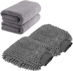 img 4 attached to 🚗 TAGVO Large Size Car Wash Kit - Premium Chenille Microfiber Wash Glove and Towels - Lint Free (2 Towels+2 Mitts)