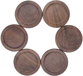 img 2 attached to GOH DODD Walnut Drink Coasters Set: 6-Piece Natural Wood Coasters with Holder for Home Office Table Decor