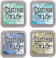 🎨 ranger tim holtz distress oxide ink pads bundle - cracked pistachio, broken china, faded jeans, peeled paint - set of 4 vibrant colors logo