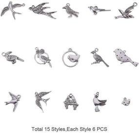 img 3 attached to 🐦 90pcs 15 Style Bird Charms, Tibetan Antique Silver Animal Pendants Beads Swallow Charms Pendants for DIY Bracelet Necklace Jewelry Making by PH PandaHall