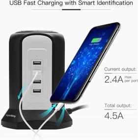 img 2 attached to 💡 Беспроводная зарядная панель с 10 розетками, 4 USB-портами, защитой от перенапряжений и удлинителем - SUPERDANNY, универсальное электрическое гнездо для ноутбука и телефона, черного и белого цвета, 3 метра