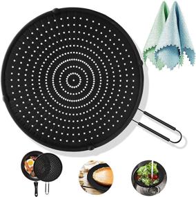 img 4 attached to 🍳 Splatter Screen for Cooking, Frying Pan Splatter Screen, 13” Multi-Use Hot Oil Splash Guard with Fish Scale Rag × 2, Drain Board, Non-Stick, Food Safe & Heat Resistant Universal Pan Cover