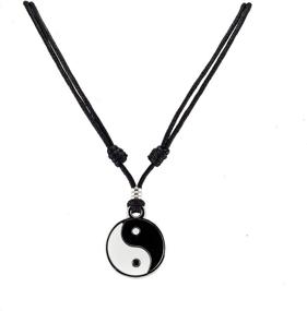img 4 attached to Стильный подвеска BlueRica Yin Yang с регулируемым 🕉️ черным шнуром: идеальное ожерелье для сбалансированного модного выражения