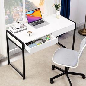 img 1 attached to 🖥️ GreenForest 39 inch Home Office Desk with Drawers: Modern, Stylish & Versatile White Desk