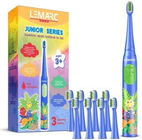 img 4 attached to 🪥 LEMARC США Суперзвуковая детская электрическая зубная щетка: USB-перезаряжаемая с 8 насадками Dupont, контролем скорости вибрации, режимом массажа, водонепроницаемая | Возраст 3+ (Синий)