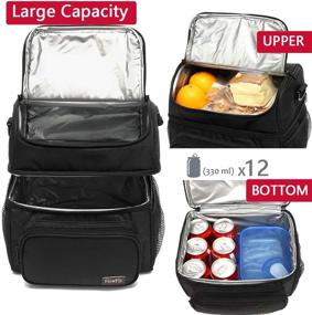 img 1 attached to FlowFly Double Layer Insulated Lunch Bag - Large Tote Box for Men & Women, Adjustable Strap, Front Pocket & Dual Side Mesh Pockets, Black