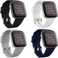 📱 cavn 4-pack sport bands compatible with fitbit versa 2/versa/versa lite - silicone bands for women men - replacement wristband watch straps - black/grey/white/navy blue - size s (5.5''-7.9'') logo