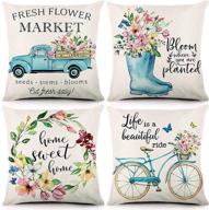 🌸 liwoton spring pillow covers 18x18 inches - farmhouse floral throw pillowcase in blue - decorative linen flower market cushion case for spring home decor - set of 4 логотип