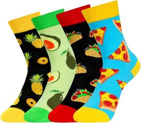 img 4 attached to 🧦 Quirky Cartoon Crew Socks Bundle: Funny Animal Food Avocado Pineapple Cat Patterns for Boys and Girls