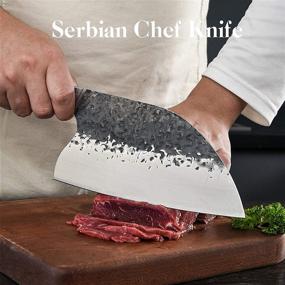 img 3 attached to High Carbon Steel Serbian Chefs Knife - Full Tang Meat Cleaver Kitchen Knife for Vegetable Chopping, Butcher Knife- Ideal for Home BBQ & Camping (Sheath Not Included)