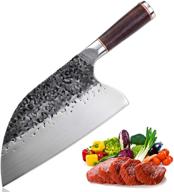 high carbon steel serbian chefs knife - full tang meat cleaver kitchen knife for vegetable chopping, butcher knife- ideal for home bbq & camping (sheath not included) logo