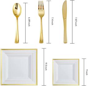 img 2 attached to 125-Piece Square Gold Plastic Plates Set - Includes 25 Disposable Dinner Plates, 25 Plastic Salad Plates, 25 Plastic Tableware - Premium Heavyweight Plastic Dinner Plates for Weddings, Parties, and Events