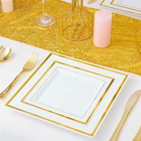 img 3 attached to 125-Piece Square Gold Plastic Plates Set - Includes 25 Disposable Dinner Plates, 25 Plastic Salad Plates, 25 Plastic Tableware - Premium Heavyweight Plastic Dinner Plates for Weddings, Parties, and Events