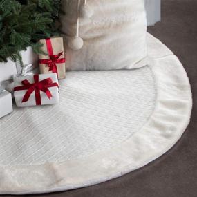 img 4 attached to 🎄 48-inch White Rhombus Texture Christmas Tree Skirt with Faux Fur Border - Double Layers Handcrafted Xmas Decoration Holiday Ornaments by EDLDECCO