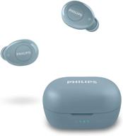 philips t2205 true wireless earbuds - bluetooth 5.1, voice assistant - ipx4 splash resistant with microphone - up to 12 hours playtime - usb-c charging - blue (tat2205bl) logo