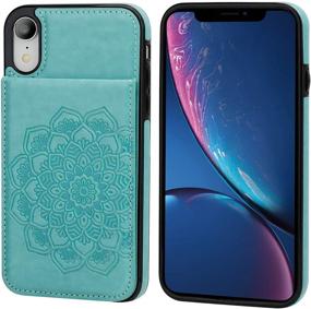 img 3 attached to 📱 Vaburs iPhone Xr Case: Embossed Mandala Pattern Wallet, Shockproof Flip Cover with Kickstand & 4 Card Slots - Green PU Leather, 6.1 Inch