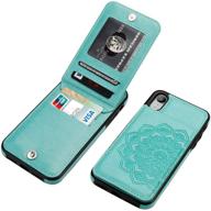 📱 vaburs iphone xr case: embossed mandala pattern wallet, shockproof flip cover with kickstand & 4 card slots - green pu leather, 6.1 inch logo