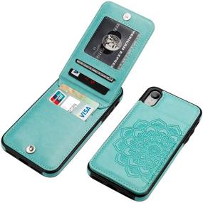 img 4 attached to 📱 Vaburs iPhone Xr Case: Embossed Mandala Pattern Wallet, Shockproof Flip Cover with Kickstand & 4 Card Slots - Green PU Leather, 6.1 Inch