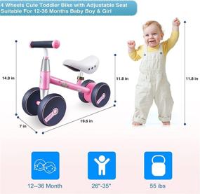 img 1 attached to 🚲 Baby Balance Bike - 12-36 Months Walker Riding Toy with 4 Wheels, Carbon Steel Frame - Toddler First Bicycle for Infants, No Pedal Bike - Ideal Birthday Gift for 1, 2, 3 Year Old Boys and Girls