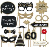 premium pre-made 60th birthday photo booth props - set of 30 - elegant black & gold selfie signs - 60th party supplies & decorations - stunning 60th bday designs with authentic glitter - no diy hassle! logo