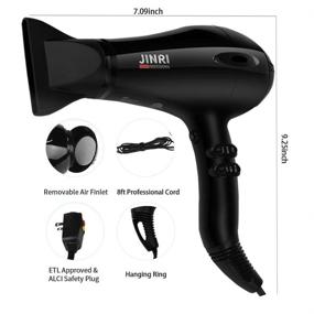 img 1 attached to JINRI Professional Salon Hair Dryer: Powerful 1875W Ceramic Tourmaline Technology, Lightweight and Quiet AC Motor, Black (Concentrator Included)