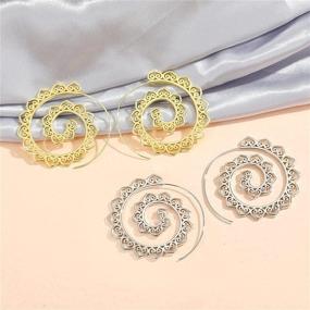 img 3 attached to ANUEVO 14K Gold/Silver Bohemian Spiral Earrings - Vintage Tribal Swirl Hoop Earrings For Women and Girls