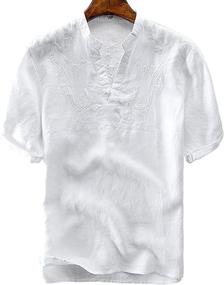img 4 attached to Utcoco Button V Neck Embroidery X Large Men's Clothing
