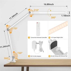 img 2 attached to Remote Control LED Desk Lamp with Swing Arm Gooseneck Clamp, 141 Super Bright LEDs (10W Eye-Care), 1300 Lumens, 5 Color Modes, Stepless Dimmable Table Lamp for Home Office Dorm Reading Study