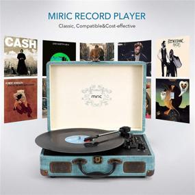img 3 attached to 🎵 Miric Suitcase Record Player: 3 Speed Belt-Drive Vinyl Turntable in Jade Blue - Portable Player for 7/10/12inch Vinyl Records - Built-in Speakers - USB/SD/AUX Support