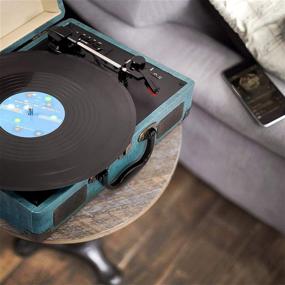 img 2 attached to 🎵 Miric Suitcase Record Player: 3 Speed Belt-Drive Vinyl Turntable in Jade Blue - Portable Player for 7/10/12inch Vinyl Records - Built-in Speakers - USB/SD/AUX Support