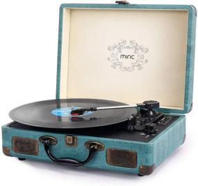 img 4 attached to 🎵 Miric Suitcase Record Player: 3 Speed Belt-Drive Vinyl Turntable in Jade Blue - Portable Player for 7/10/12inch Vinyl Records - Built-in Speakers - USB/SD/AUX Support