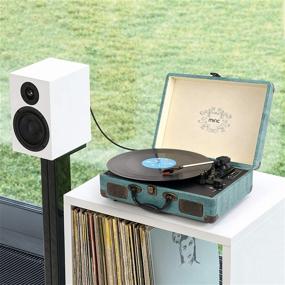 img 1 attached to 🎵 Miric Suitcase Record Player: 3 Speed Belt-Drive Vinyl Turntable in Jade Blue - Portable Player for 7/10/12inch Vinyl Records - Built-in Speakers - USB/SD/AUX Support