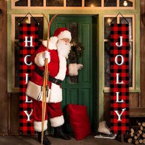 img 1 attached to Whaline Holly & Jolly Red Black Plaid Christmas Porch Sign – Праздничный наружный/внутренний декор для дома