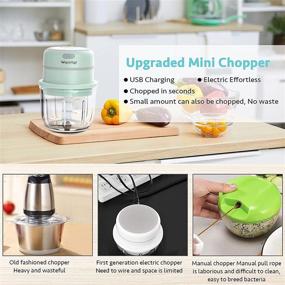 img 2 attached to 🧄 WanHigl Mini Garlic Chopper: Wireless Electric Food Processor, Rechargeable, Portable & Easy to Clean - 300ml Glass Bowl - Ideal for Garlic, Onion, Ginger, Pepper, Spice & Vegetables (Green)