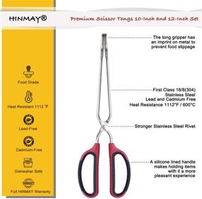 img 3 attached to Premium HINMAY Stainless Steel Scissor Tongs Set - 🔪 10-Inch and 12-Inch (Set of 2) for Ultimate Kitchen Precision