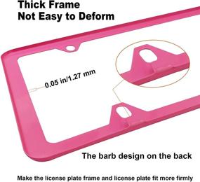 img 1 attached to 🎀 2-Pack of Light Pink License Plate Frames for Women - Slim Aluminum Car Tag Cover Holder with Stainless Steel Screws Caps, Rust/Rattle Proof Pads & Pink Accessories + Tire Valve Stem Caps