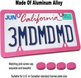 img 3 attached to 🎀 2-Pack of Light Pink License Plate Frames for Women - Slim Aluminum Car Tag Cover Holder with Stainless Steel Screws Caps, Rust/Rattle Proof Pads & Pink Accessories + Tire Valve Stem Caps