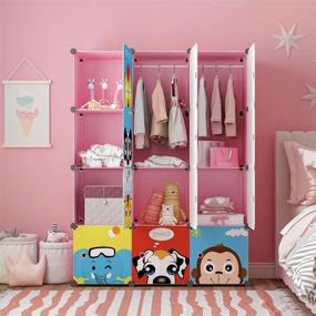 img 2 attached to 👶 MAGINELS Children Wardrobe Kid Dresser Portable Closet Bedroom Armoire Clothes Storage Rack Cube Organizer - Large Pink, 8 Cube & 2 Hanging Sections