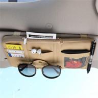 органайзер для автомобиля cartisen car sun visor: бежевая кожаная сумочка с многофункциональной сетчатой многозамковой молнией - идеальные аксессуары для автомобиля, грузовика, внедорожника. логотип