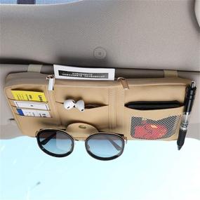 img 1 attached to Органайзер для автомобиля Cartisen Car Sun Visor: бежевая кожаная сумочка с многофункциональной сетчатой многозамковой молнией - идеальные аксессуары для автомобиля, грузовика, внедорожника.