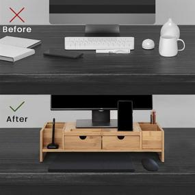 img 1 attached to 🖥️ Crestlive Luxury Bamboo Monitor Stand Riser with Adjustable Storage Organizer & Drawers - Enhance Your Workstation!