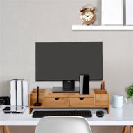 🖥️ crestlive luxury bamboo monitor stand riser with adjustable storage organizer & drawers - enhance your workstation! logo