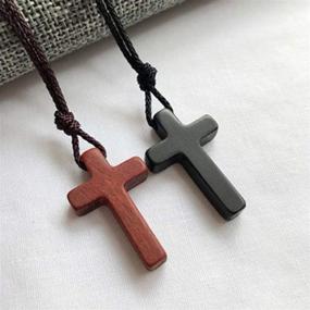 img 1 attached to Handcrafted Sandalwood Necklaces with Wooden Cross Pendant for Men, Women, Boys, and Girls - Perfect for Car Rearview Mirror, Vehicle Décor, and Gift