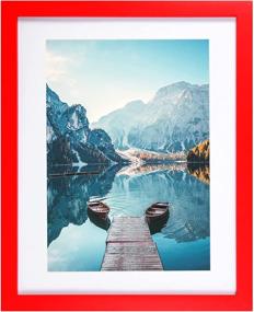 img 4 attached to 🖼️ Red 11x14 Picture Frame – Solid Wood Display Frame with Mat for Wall Hanging or Tabletop Home Decoration (A4) – Wooden Photo Frame (1 Pack) in Stunning Red Color