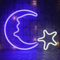 🌙 moon star neon sign – 19.5 x 5 inch acrylic board blue & warm white led light – perfect art led wall sign for children's bedroom, baby nursery room, party, and christmas décor логотип