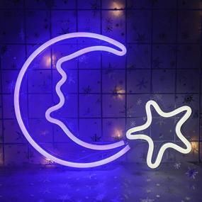 img 4 attached to 🌙 Moon Star Neon Sign – 19.5 x 5 Inch Acrylic Board Blue & Warm White LED Light – Perfect Art LED Wall Sign for Children's Bedroom, Baby Nursery Room, Party, and Christmas Décor