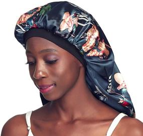 img 1 attached to 🌙 Double-Layer Satin Sleep Cap for Long Hair, Braids, Dreadlocks, and Curly Hair - Awefeel