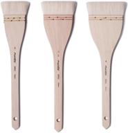 🖌️ set of 3 flat hake brushes - large area flat hake paint brush set with sheep hair bristles for watercolor, wash, ceramic & pottery painting - long handle size 2 3 4 logo