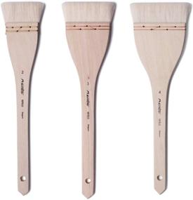 img 4 attached to 🖌️ Set of 3 Flat Hake Brushes - Large Area Flat Hake Paint Brush Set with Sheep Hair Bristles for Watercolor, Wash, Ceramic & Pottery Painting - Long Handle Size 2 3 4